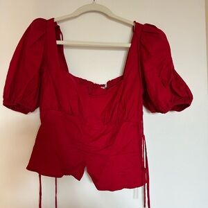 Reformation Red Puff Sleeve Top